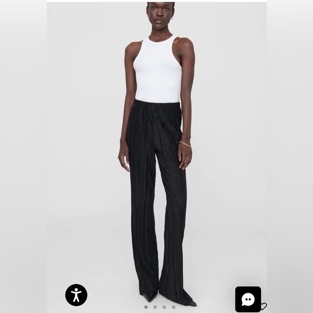 Anine Bing Black Pleated Wide-Leg Trousers